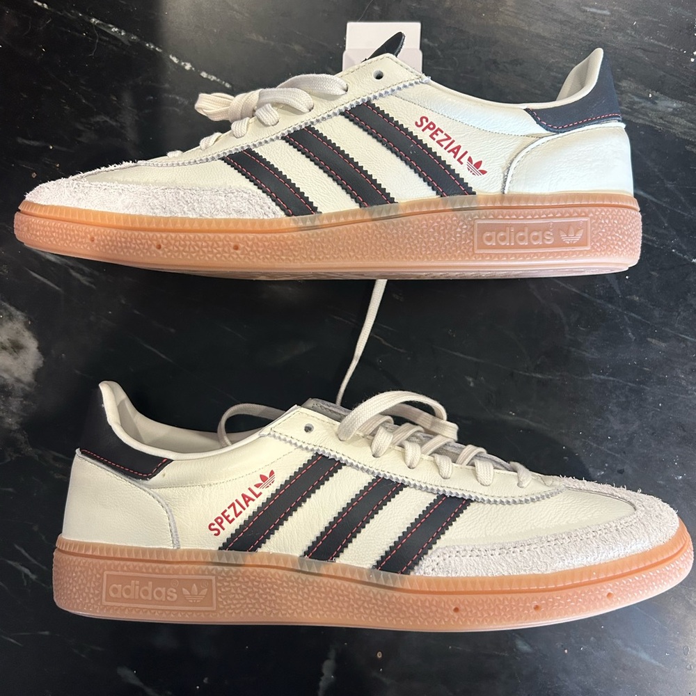 Adidas Spezial in white with black stripes